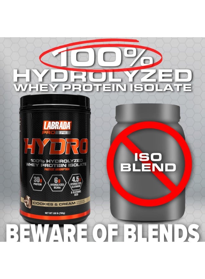 LABRADA Lab ProSeries Hydro 100% Hydrolyzed Whey Protein Isolate 1.68lb Cookies & Cream - Image 4